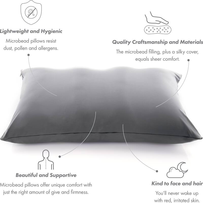 Premium Microbead Pillow, Anti-Aging, Silk like Cover, Dark Grey