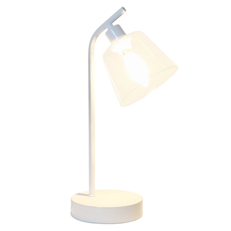Angled Desk Lamp with Clear Ribbed Glass Shade - 15.75" - White