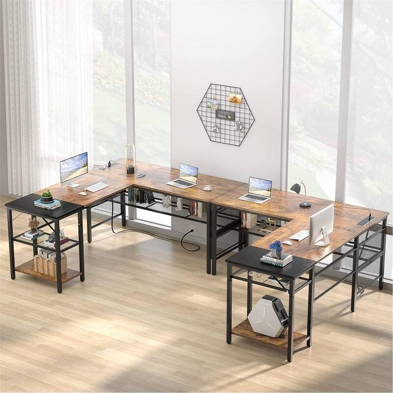 L Shaped Desk with USB Charging Port and Power Outlet