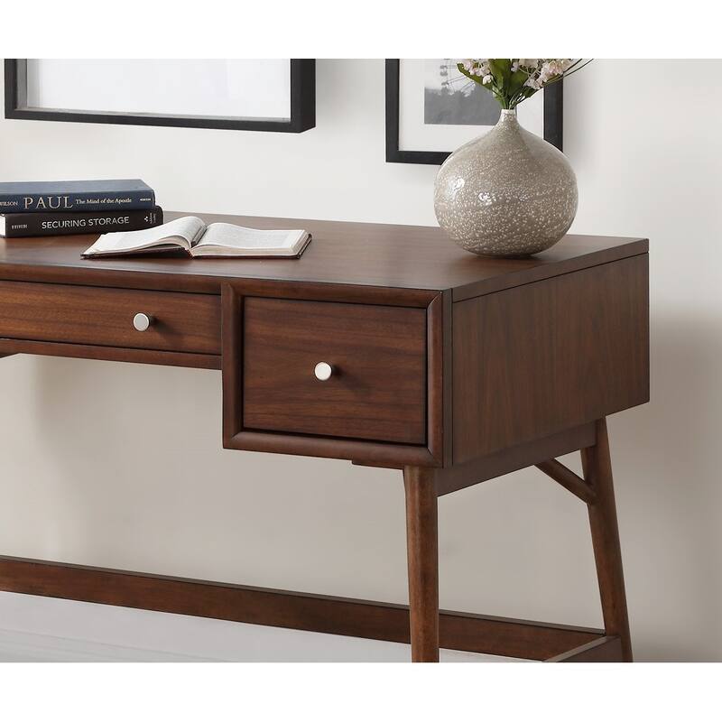 Brown Finish Stylish Writing Desk Storage Drawers