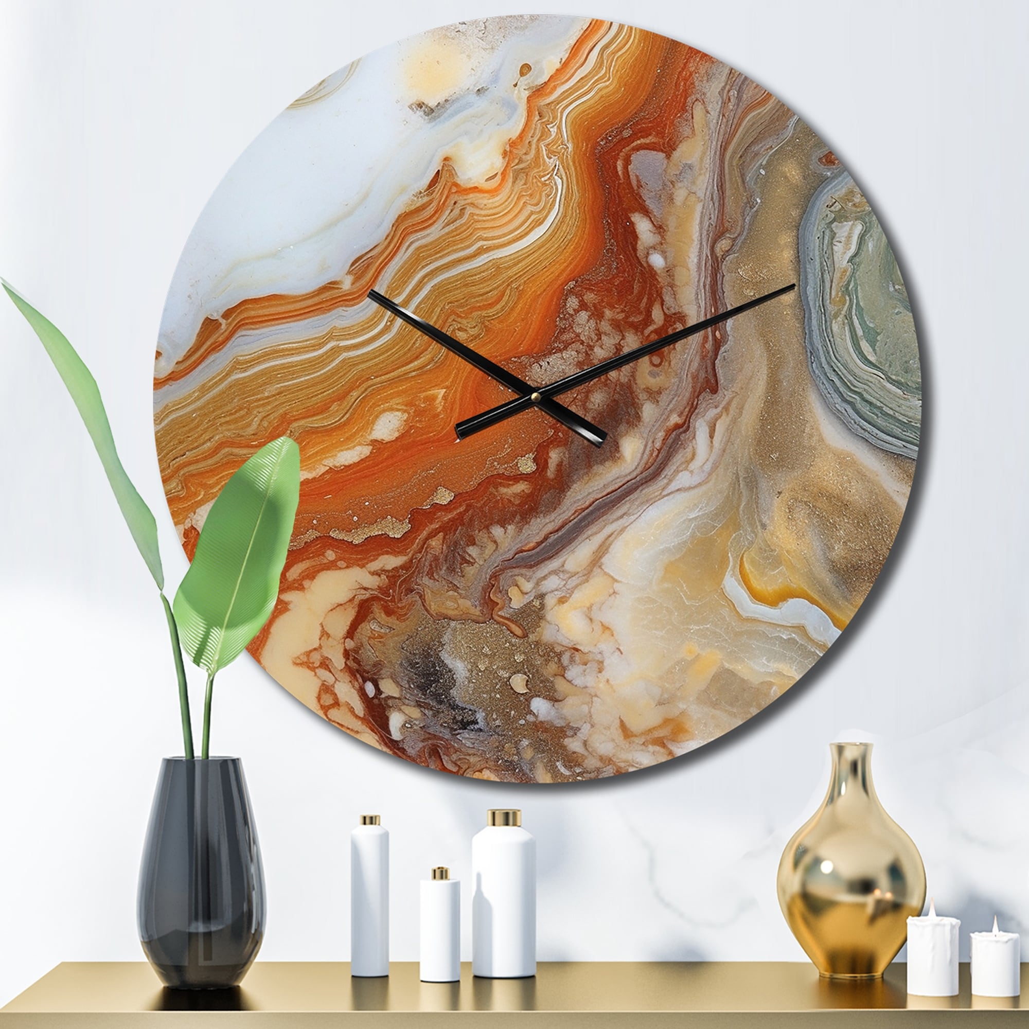 Designart "Orange Beige Aqua Symphony" Abstract Oversized Wall Clock