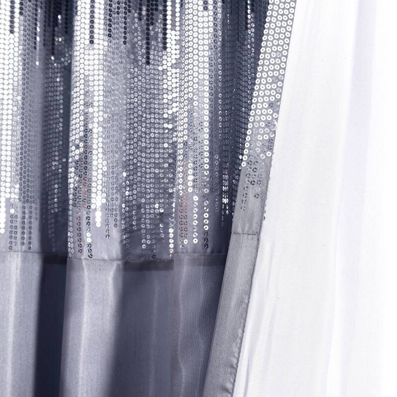 Silver Orchid Page Two-tone Faux Silk Glamorous Sequins Sparkle Single Curtain Panel