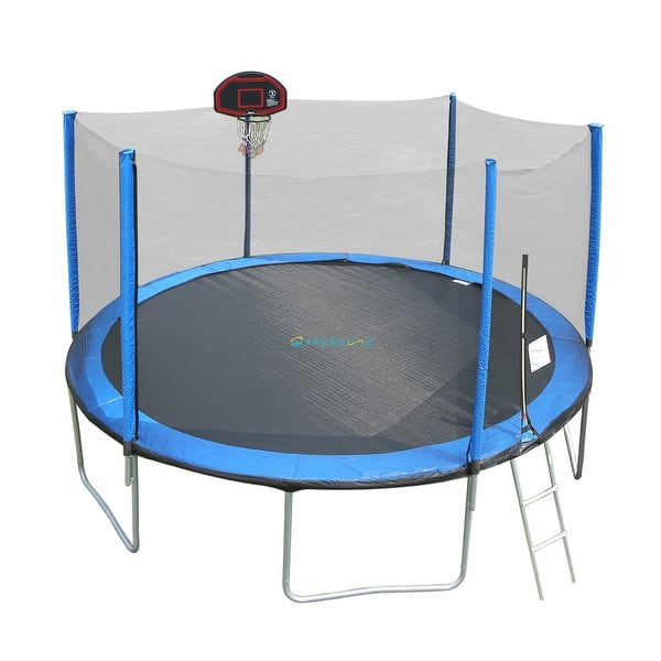 slide 2 of 5, SkyBound 14ft Trampoline with Enclosure Net, Outdoor Trampoline for Kids and Adults (Blue)