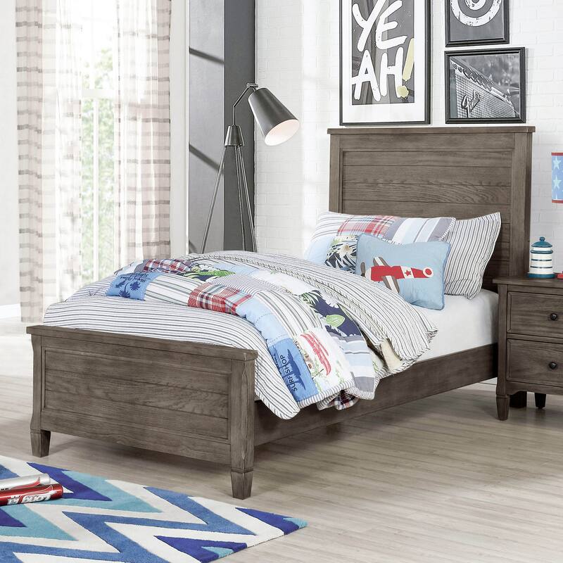Furniture of America Lanister Wood Wire-Brushed Warm Grey Kids Panel Bed - Twin
