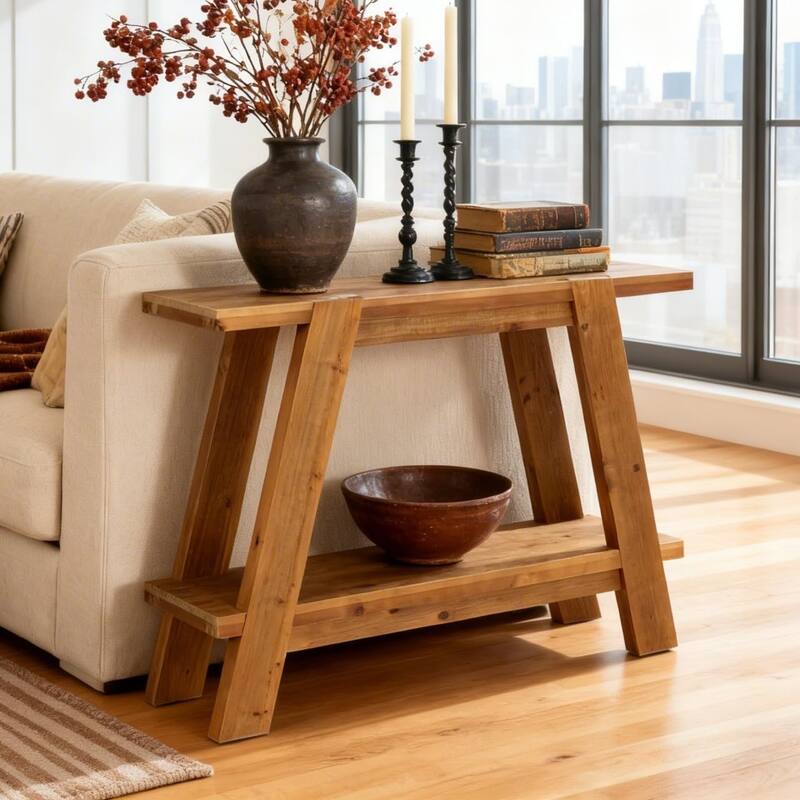43 Inch Solid Wood Entryway Console Table, 2-Tier Small Farmhouse Sofa Table Behind Couch - 43.31" W × 11.61" D × 31.5" H