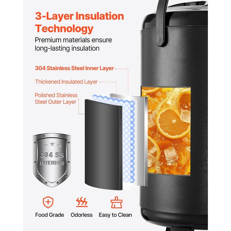 3.2 Gal Stainless Steel Insulated Beverage Dispenser with Temp Display for Hot Cold Drink Serve - 9.45 x 9.45 x 14.57 inch