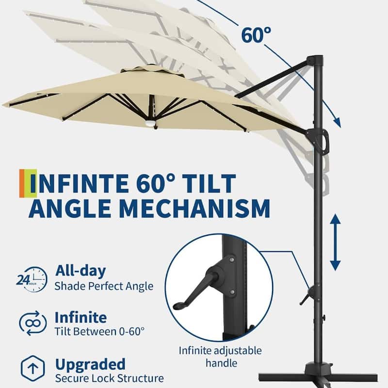 10FT Outdoor Patio Cantilever Umbrella with LED for Garden Pool Deck BackYard