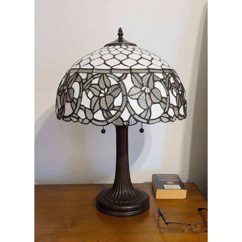 Tiffany Style Table Lamp 24" Tall Stained Glass White Decor Nightstand Bedroom Handmade Gift AM273TL16B Amora Lighting