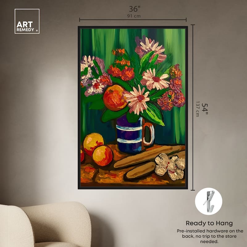 Art Remedy Floral Vase And Fruits Framed Flowers In Vase Paintings
