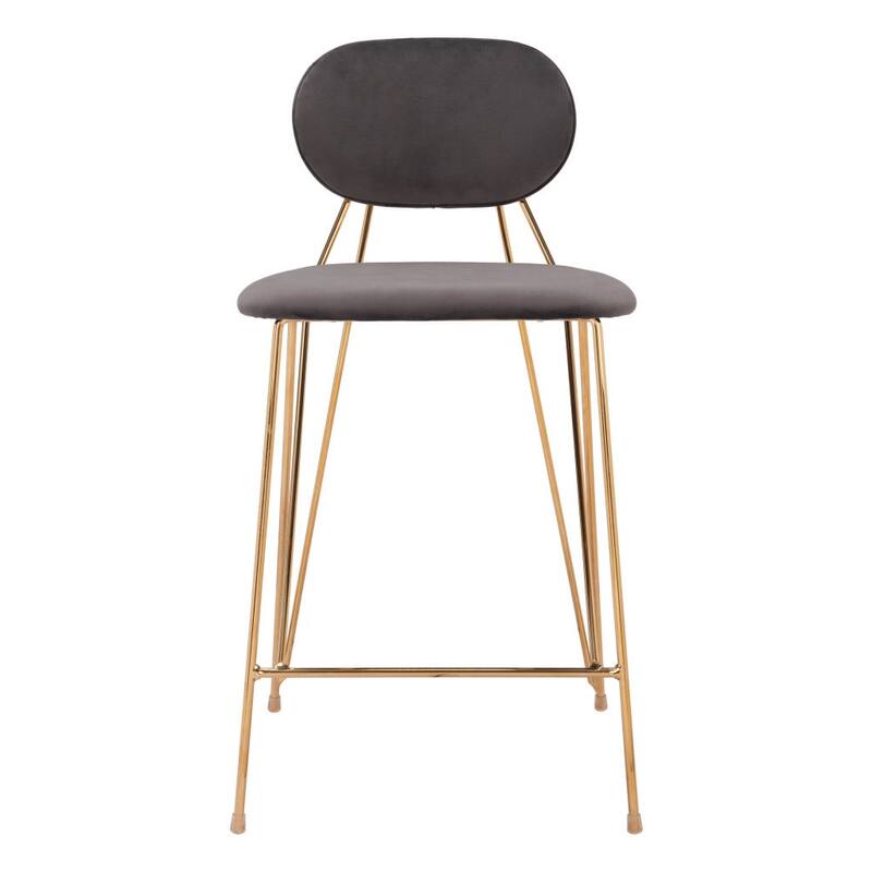 HomeRoots Set of Two 26" Gray and Gold Velvet and Steel Low Back Counter Height Bar Chairs