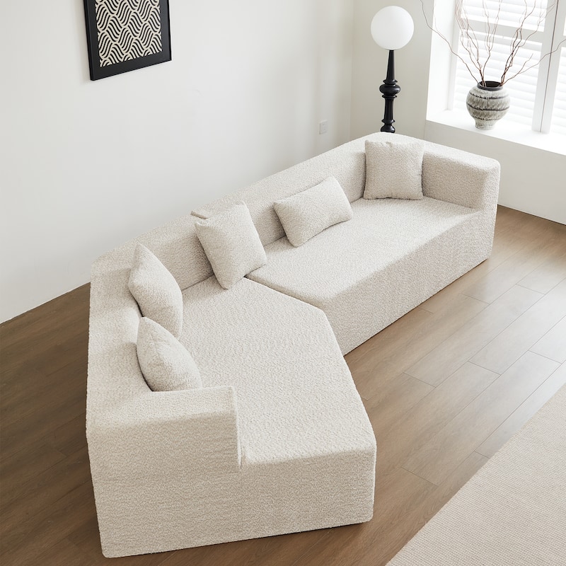 127.5" Polyester Modular Cloud Couch, Deep Seat, No Assembly