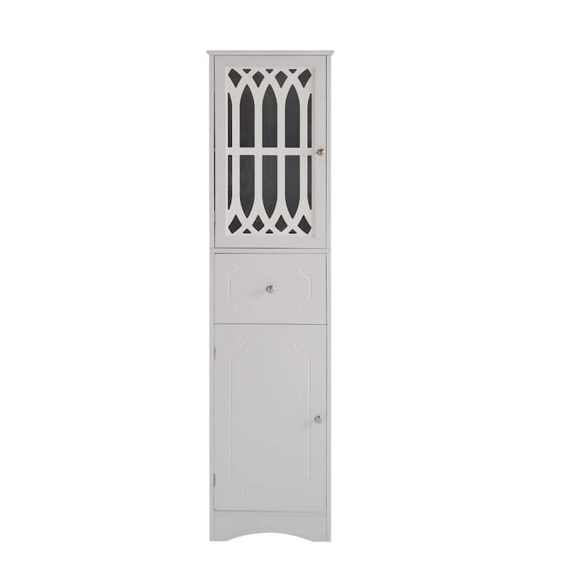 White/Grey Freestanding Linen Tower with 4-Tier Shelves - Space Saver Cabinet - White
