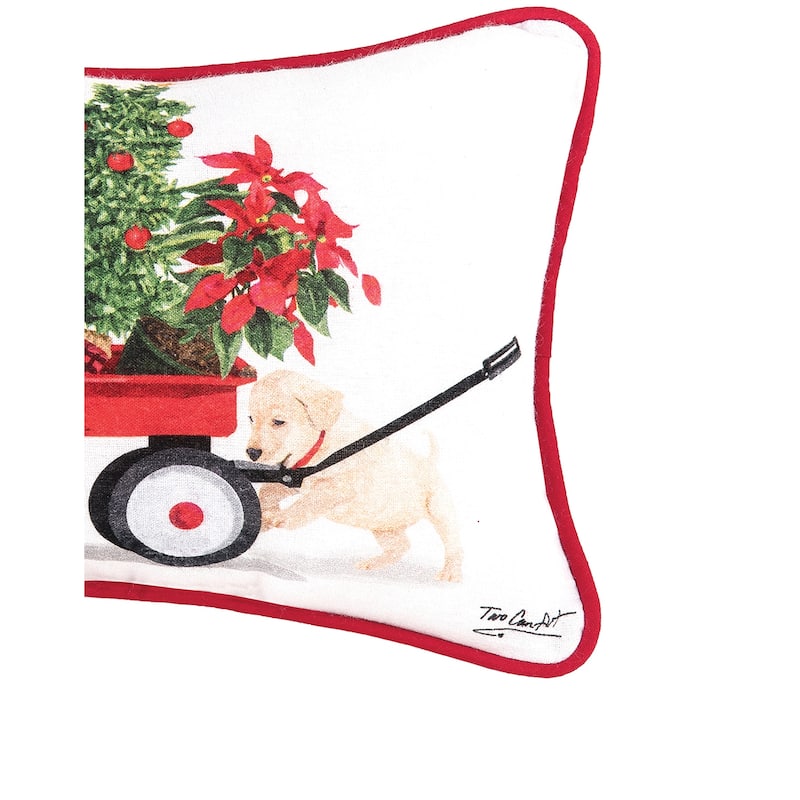 8" x 12" Puppies Pulling Christmas Tree and Presents in a Red Wagon Printed Throw Accent Pillow