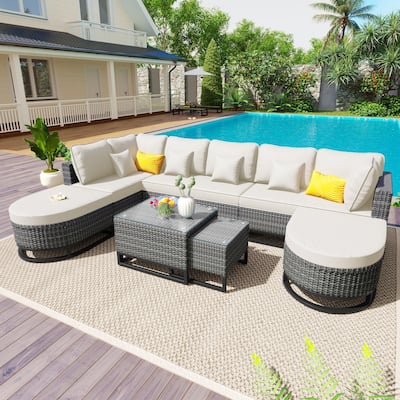7-Piece Rattan Modular Sectional Sofa Set with Table