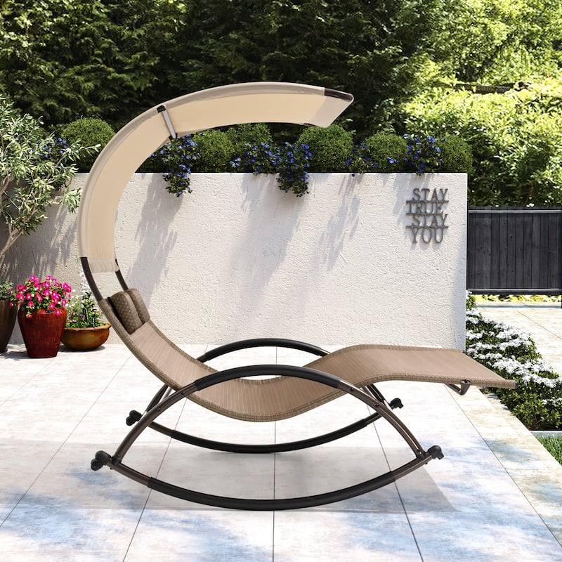 Pellebant Outdoor Double Chaise Lounge Chair Swing Hammock Bed with Canopy - N/A