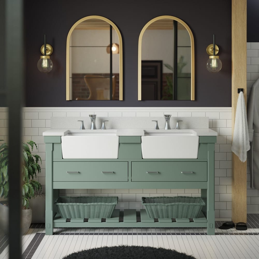 KitchenBathCollection Charlotte 60" Double Farmhouse Vanity with Quartz Top
