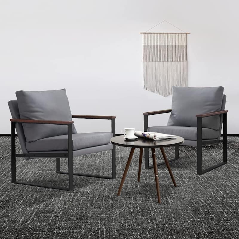 MCombo set of 2 Modern Accent Chair with Upholstered Cushion, Faux Leather HQ304 - Grey