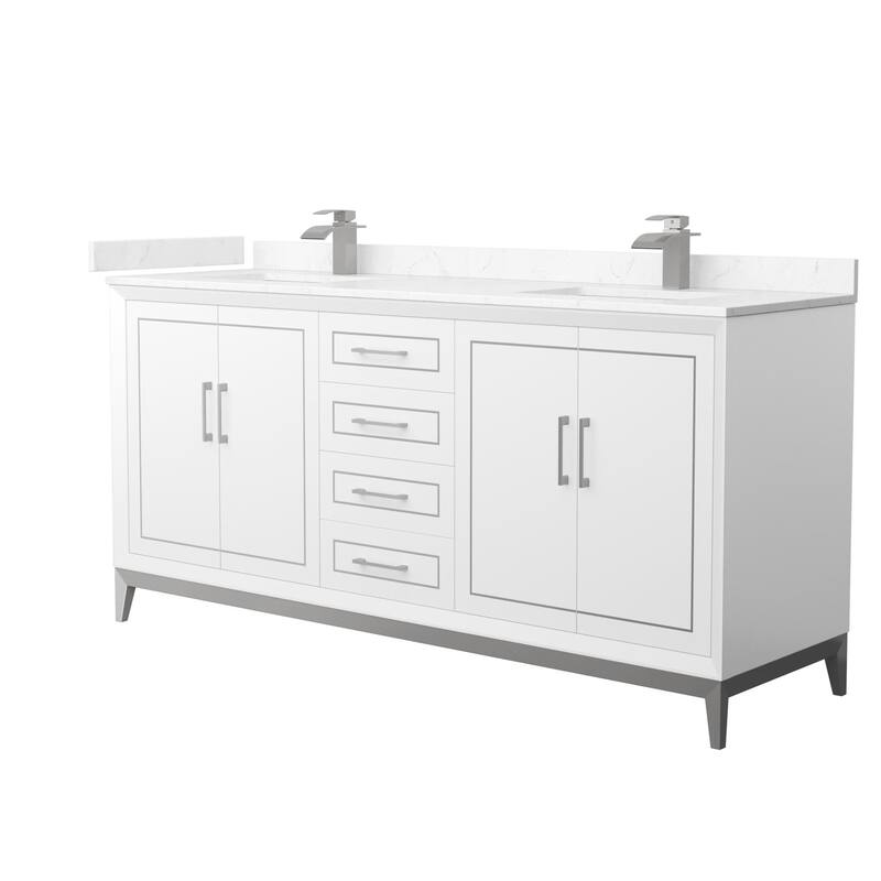 Wyndham Collection WCH515172D-VCA-UNSMXX Marlena 72" Free Standing - White / Carrara Cultured Marble Top / Brushed - Painted