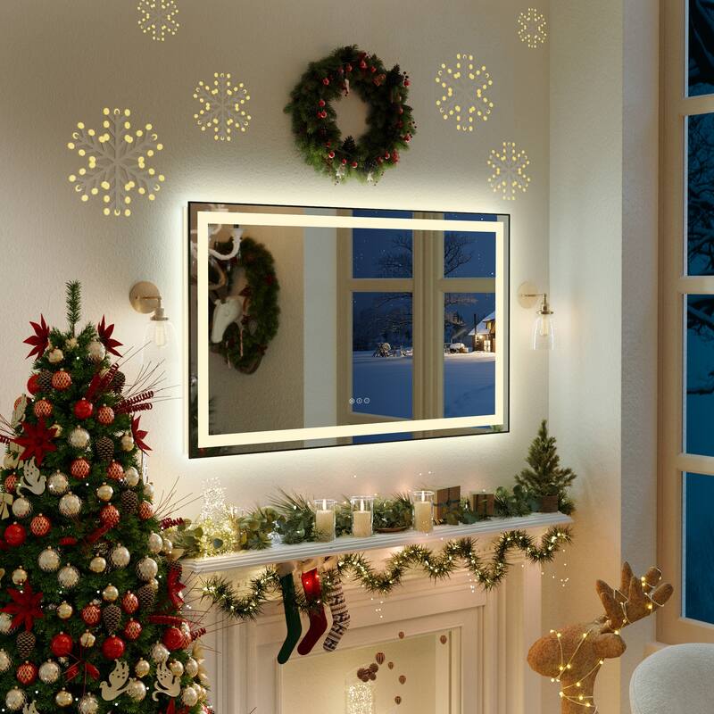 QuivaraView Aluminum front light and backlit LED lighted Framed Tempered Glass Bathroom Vanity Wall Mounted Mirror