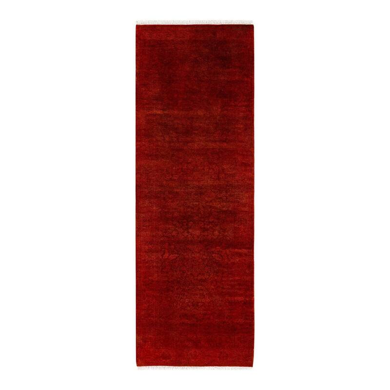 Overton Hand Knotted Wool Vintage Inspired Modern Contemporary Overdyed Red Runner Rug - 2' 8" x 8' 1"