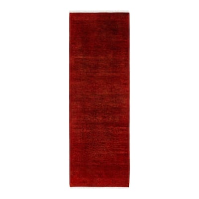 Overton Hand Knotted Wool Vintage Inspired Modern Contemporary Overdyed Red Runner Rug - 2' 8" x 8' 1"