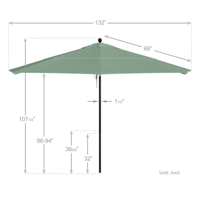 California Umbrella 11' Venture Series Patio Umbrella, Bronze Aluminum Pole Fiberglass Ribs Pulley Lift, Pacifica Pacific Blue