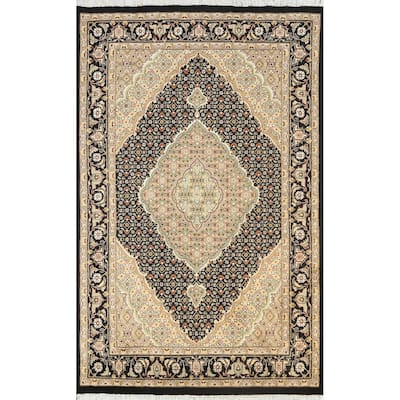 Wool/ Silk Vegetable Dye Tabriz Mahi Area Rug Handmade Oriental Carpet - 3'10" x 6'0"