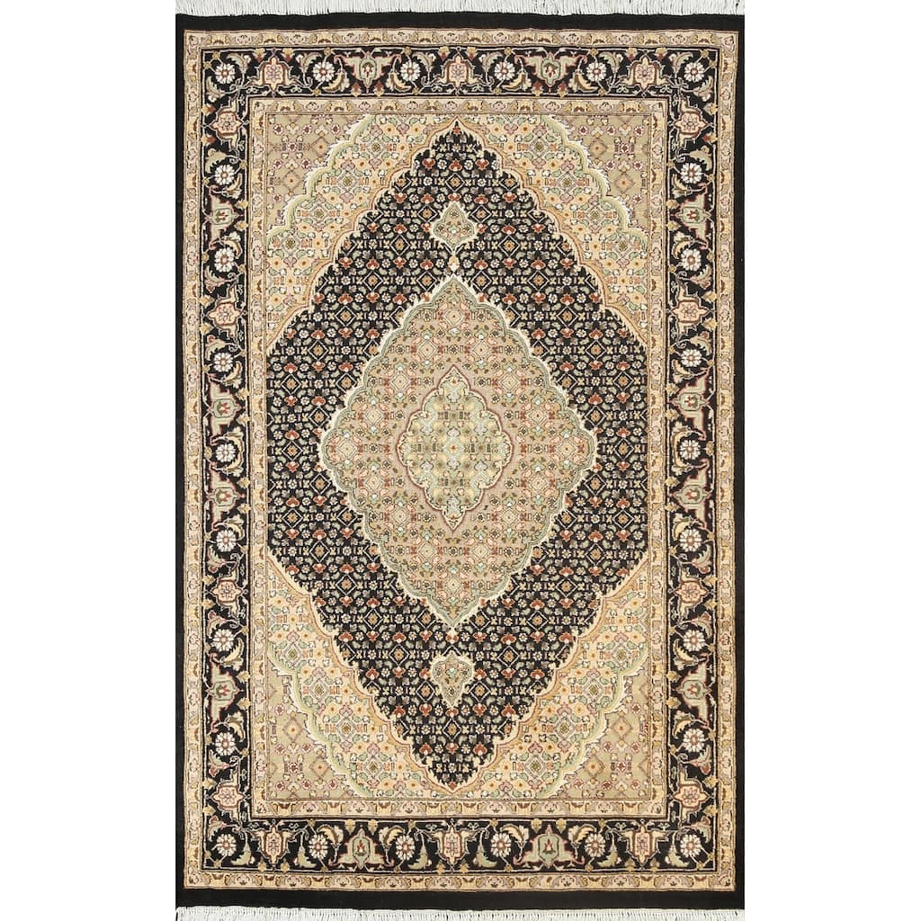 Wool/ Silk Vegetable Dye Tabriz Mahi Area Rug Handmade Oriental Carpet - 3'10" x 6'0"