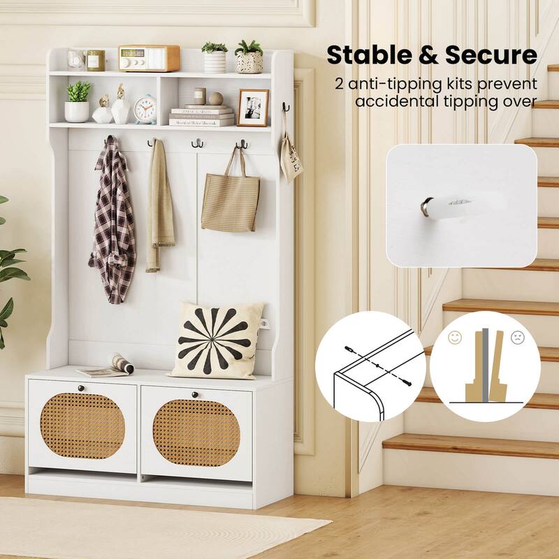 Costway 4-In-1 Hall Tree Entryway Bench with Coat Rack & Flip Drawers - See Details