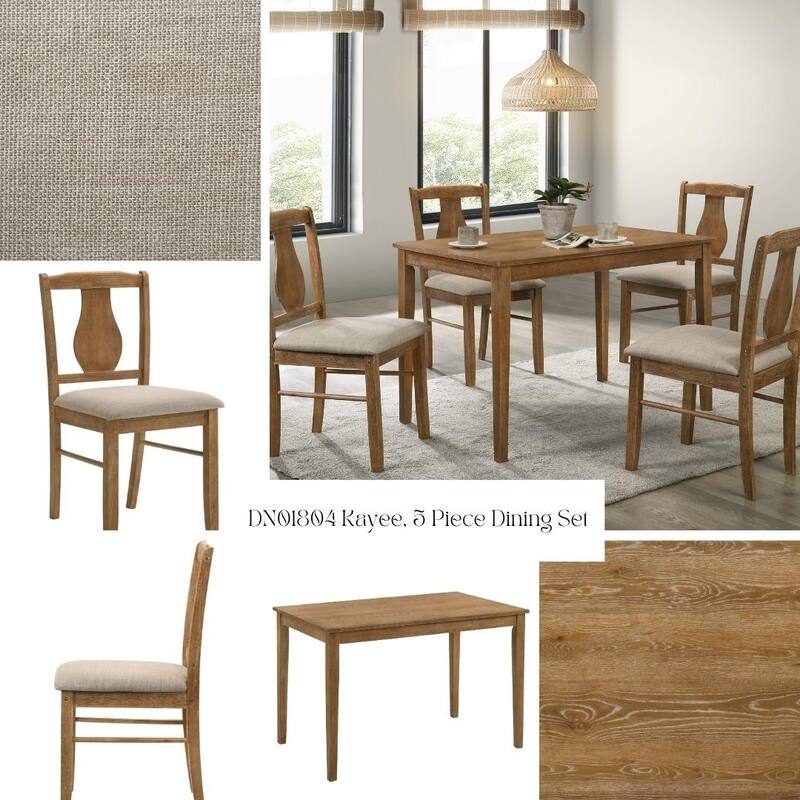 Rustic 5-Piece Dining Set with Weathered Oak Table and Upholstered Chairs, Perfect for Cozy Dining Spaces