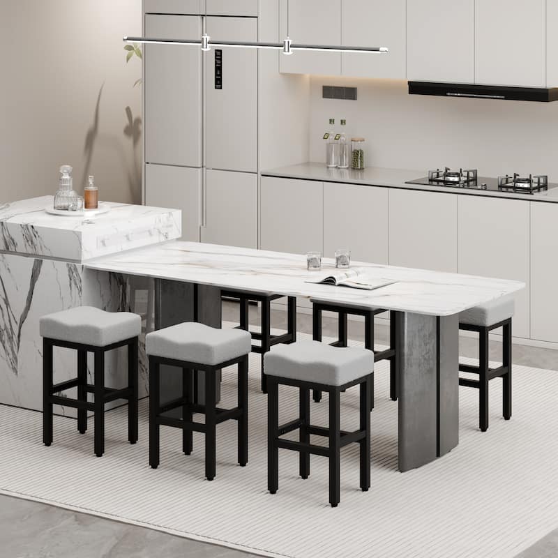XINMICS Bar Stools, 27 Inches Modern Counter Height Bar Stools, Metal Legs Backless Upholstered Saddle Stool Chair