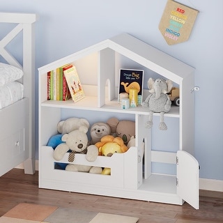 2-Tier Kids Bookshelf, Toy Storage Organizer with Motion Sensor Light