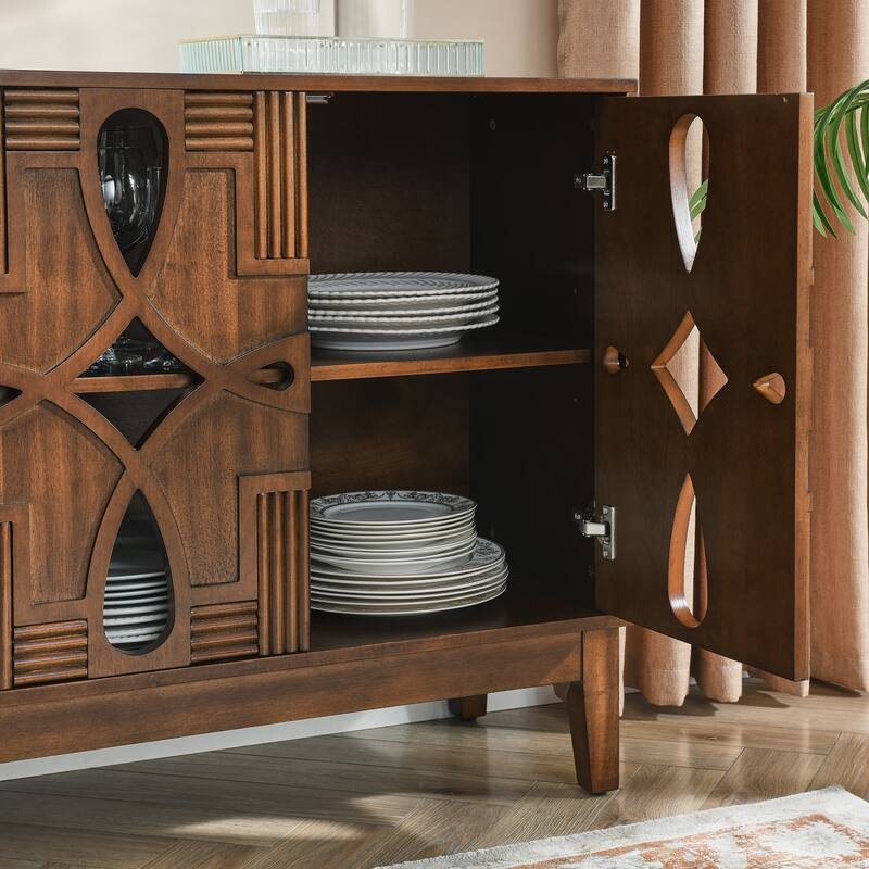 Console Cabinet Bathroom Walnut Floor Cabinet with Adjustable Shelves, Buffet Server Cabinet Sideboard TV Stand