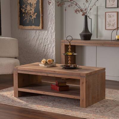 Rectangle Solid Wood Coffee Table with Open Storage Shelf