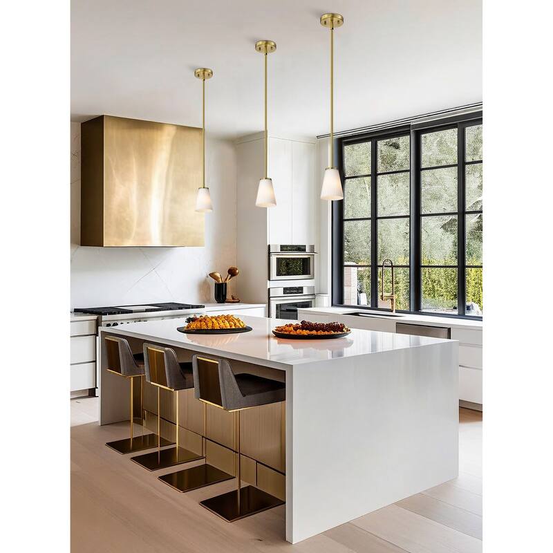 Royale Mini Pendant Burnished Brass Finish Ribbed White Glass - Burnished Brass