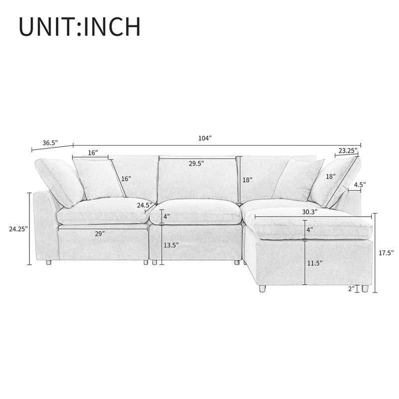 4 Seat Upholstery Convertible Sectional Sofa with Reversible Chaise