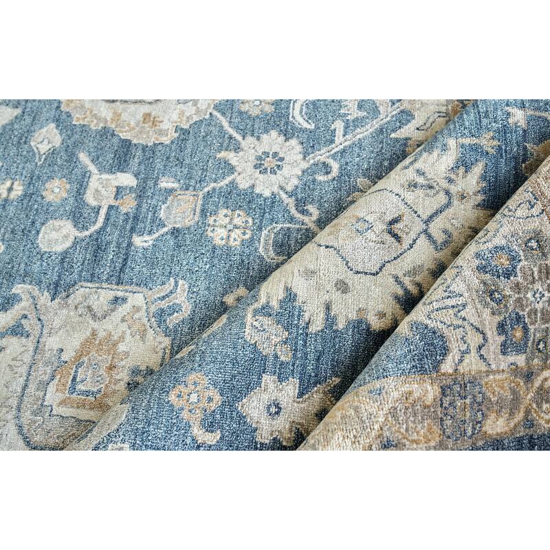 EXQUISITE RUGS Museum Hand-knotted Bamboo Silk Navy Area Rug.