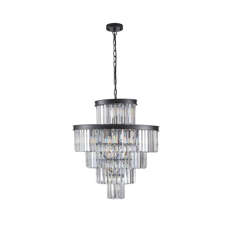 24" Luxury Crystal Chandelier with Black Finish - Elegant 15-Light 5 Tier Pendant Light Fixture for Living Room, Dining Room