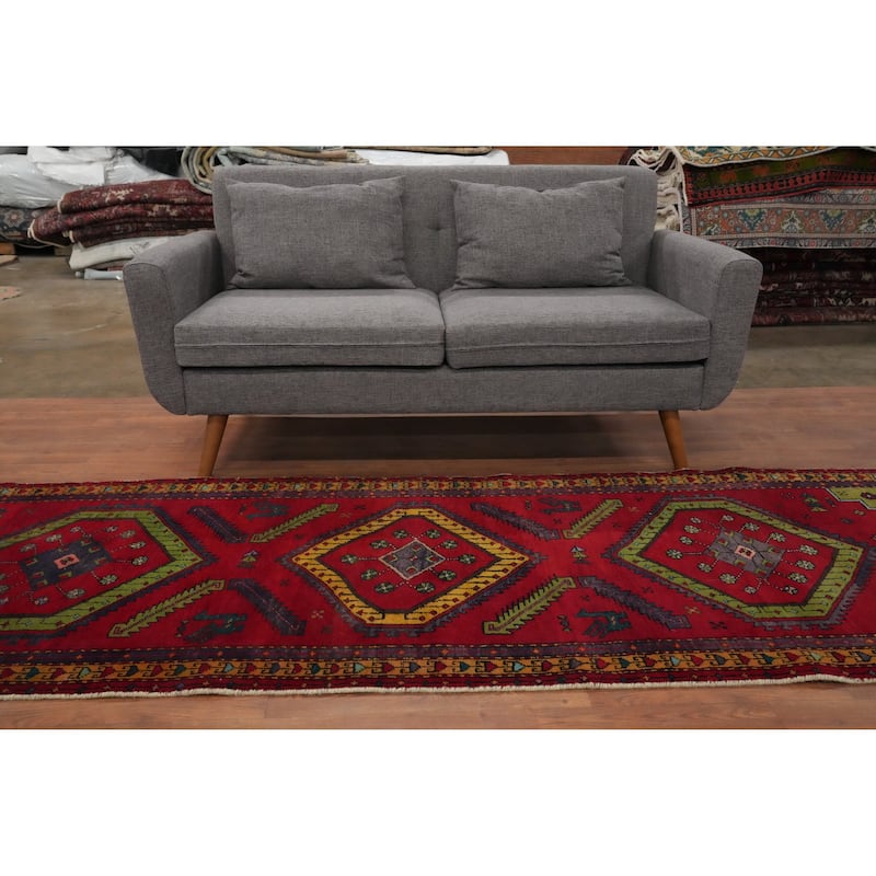 Hand Knotted Oriental 100% Wool Carpet Traditional Tribal Red Tabriz Runner Rug - 9' 9'' X 3' 1''