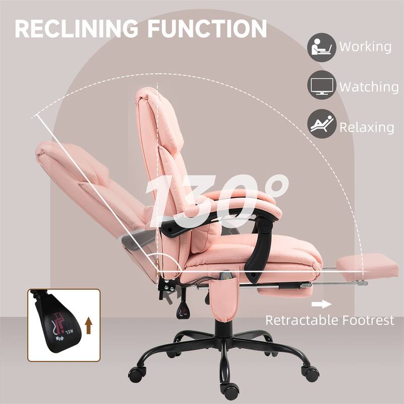 Adjustable Recliner Office Chair with Footrest Vibration Massage and High Back Swivel Wheels - 26" W x 29.5" D x 44"-48" H