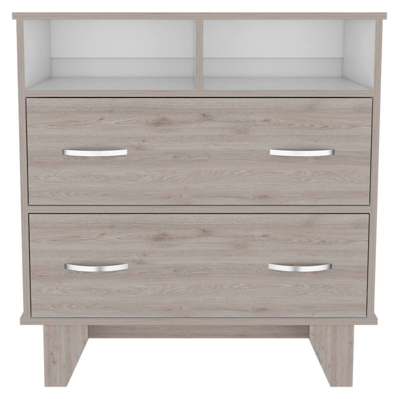 Double Drawer Dresser for Living Room ,Apartment, Bedroom, Light Gray / White - Multicolor