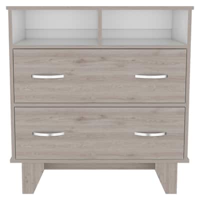 Double Drawer Dresser for Living Room ,Apartment, Bedroom, Light Gray / White