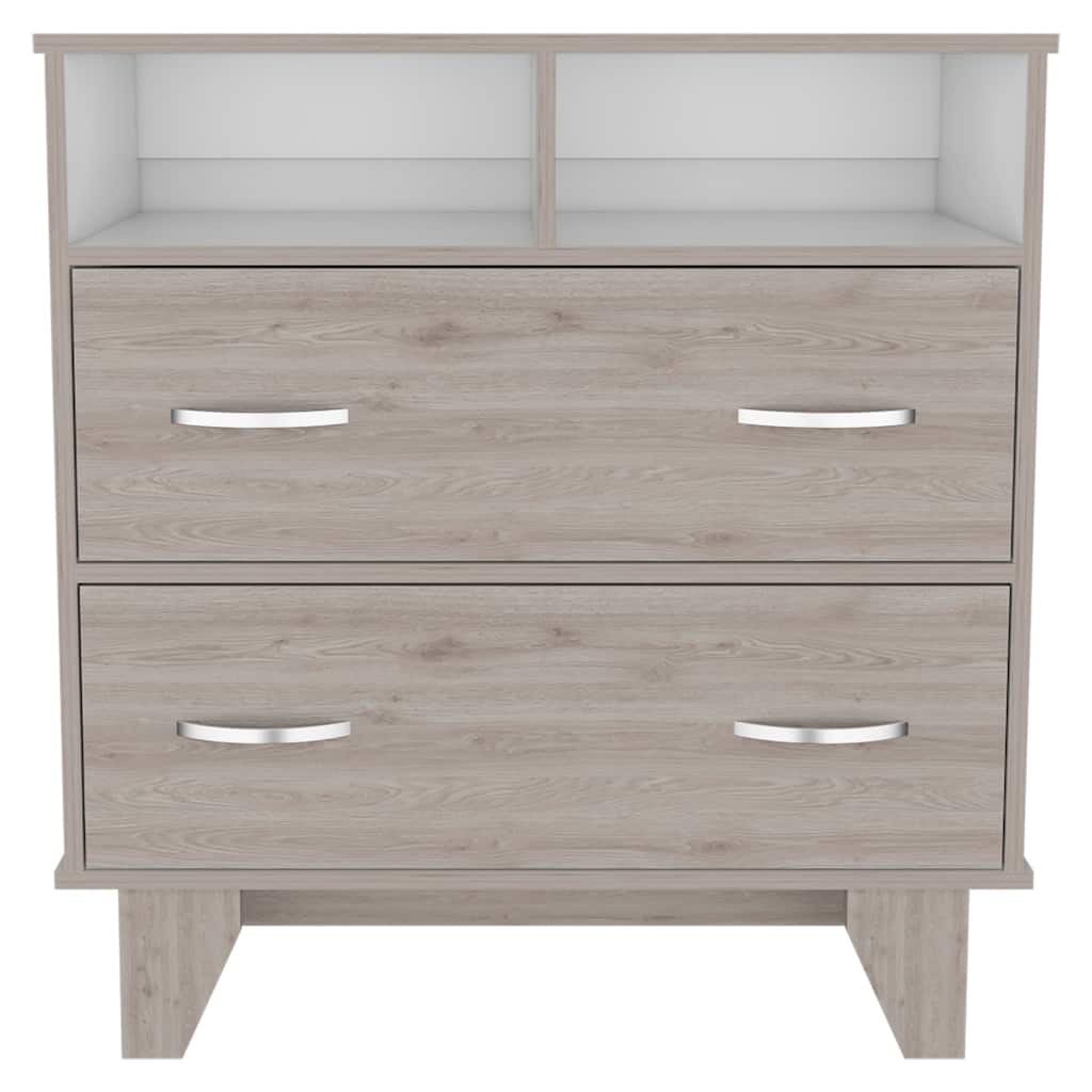 Double Drawer Dresser for Living Room ,Apartment, Bedroom, Light Gray / White