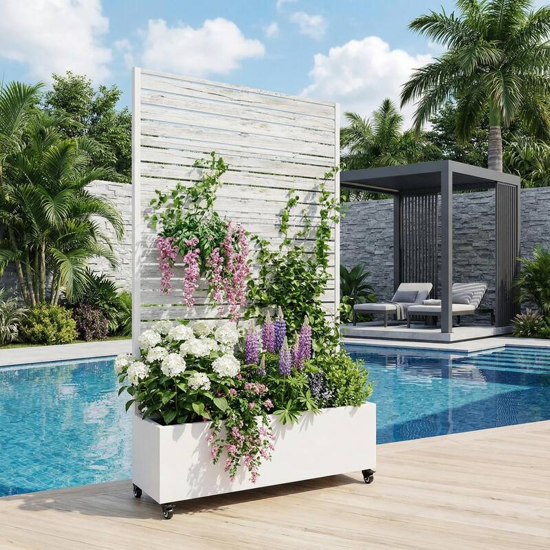 Metal Planter Box with Trellis Privacy Screen Planter Box with Lockable Wheels