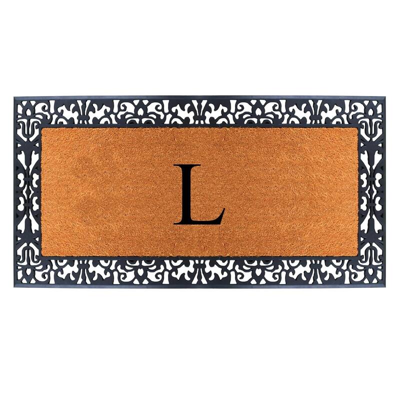 A1HC Rubber and Coir Paisley Border Heavy Duty Non-Slip Durable Double Door Monogrammed Doormat 30"X60", Black