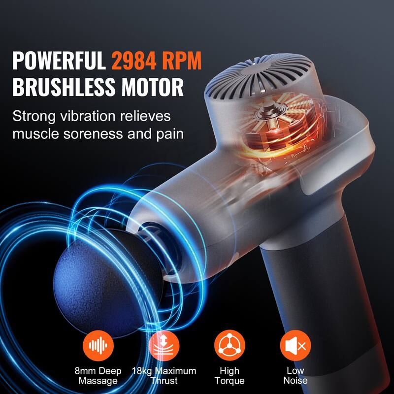 Massage Gun Deep Tissue for Pain Relief, Muscle Relaxation - with 8 Speed Levels & 6 Massage Heads