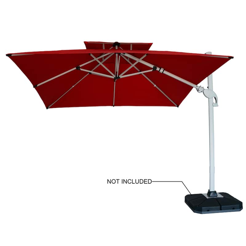 9 x 11 FT Outdoor Dual Top Solar Powered LED Aluminum Patio Cantilever Umbrella and Weighted Base