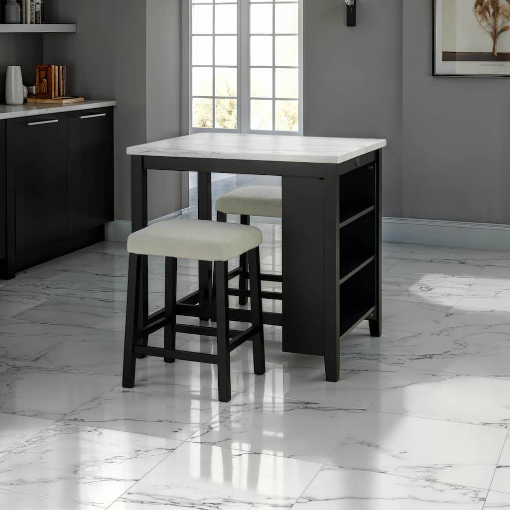 Furniture of America Manter 3-Piece Black Wood 3-Shelf Counter Height Dining Table Set with USB Ports