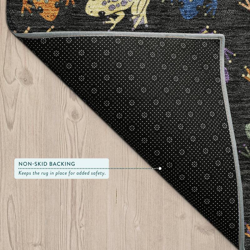 Machine Washable Indoor/ Outdoor Modern Frogs Chantille Rug