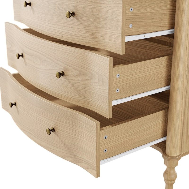 5 Drawer Chest Dresser for Bedroom, Wooden Chest of Drawers with Turned Solid Wood Legs, Modern Storage Dresser, 32.8" Wide